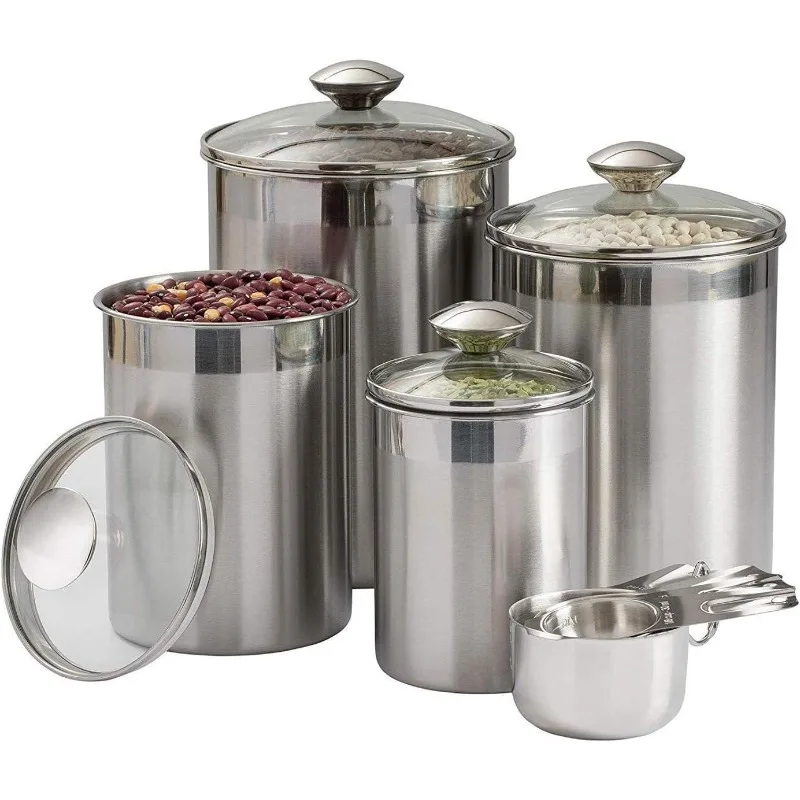 Kitchen Canister Set - Airtight Stainless Steel   Ideal for Dry Food,   Sugar, Coffee, Rice, Tea & Pantry Storage (8 PCS Large)