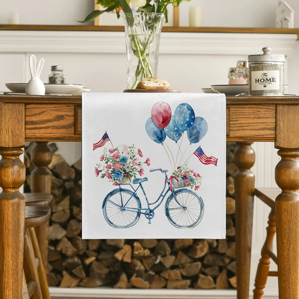 Independence Day Dining Table Runner for Party Bicycles Table Runners Flowers Table Decoration Accessories & Decor Parties