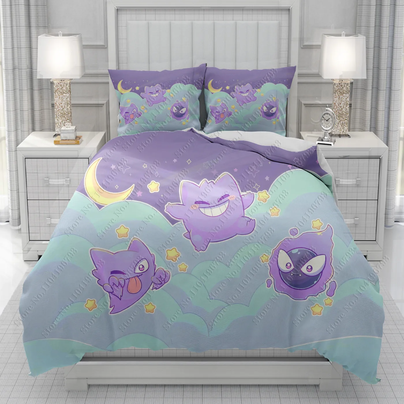 ポケモン-gengar-3d-布団カバー男性女性-子供子供印刷ワンピース漫画寝具セット掛け布団ベッドソフト