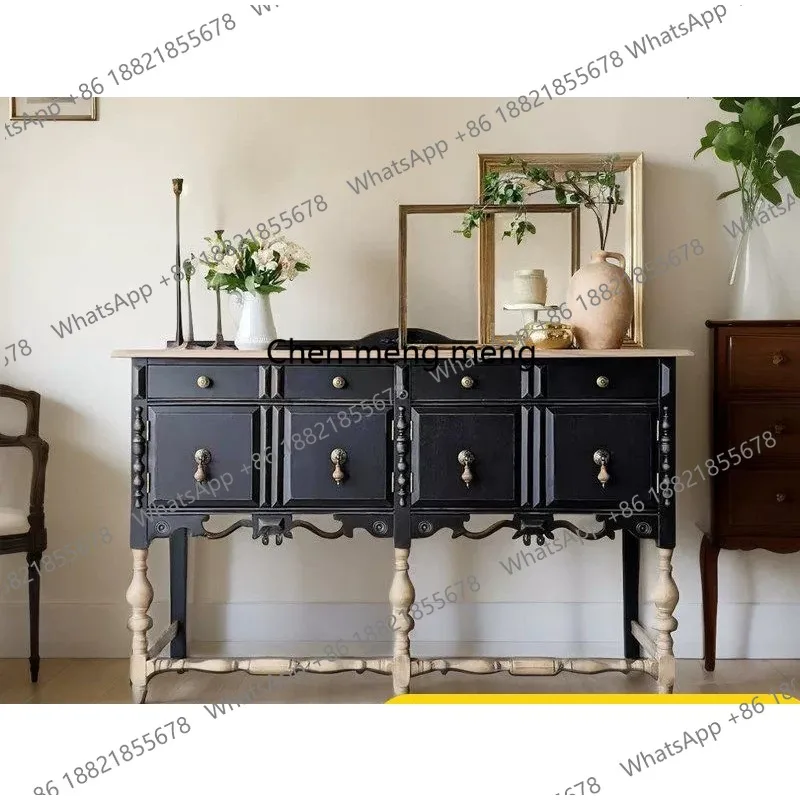 

French medieval style solid wood porch retro black partition living room home decoration locker
