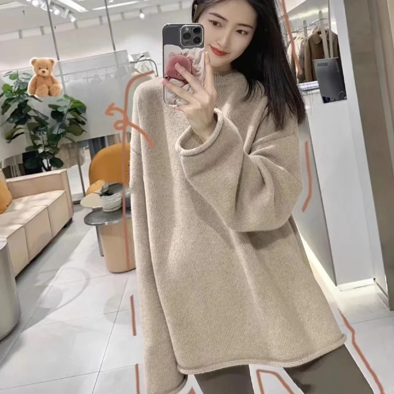 Autumn/Winter New Cashmere Sweater Women\'s Clothing 100% Pure Wool Round Neck Knitted Pullover Casual Loose Fashion Korean Tops