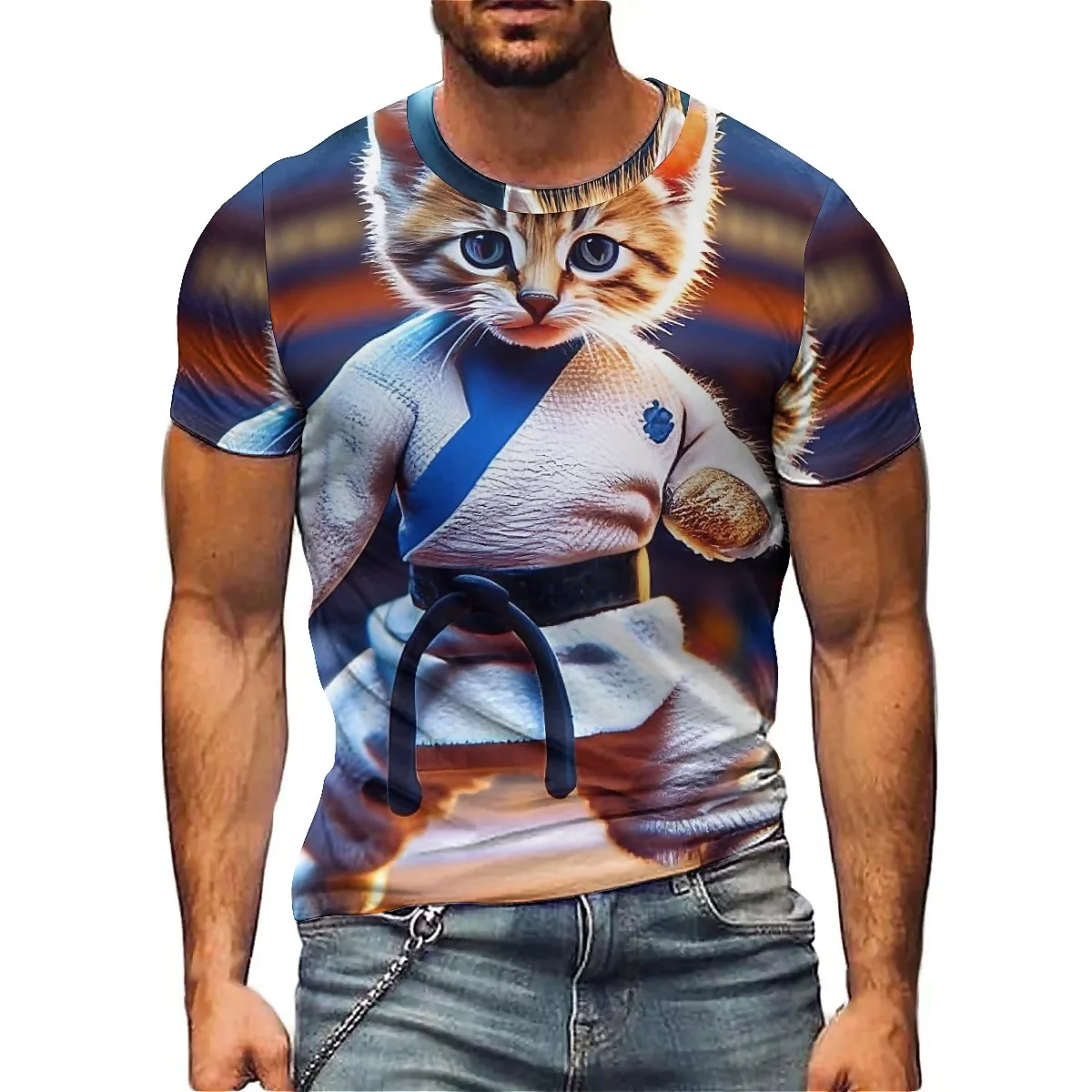 

Summer Sports Animal Print Men's 3D Printed Short-Sleeve T-Shirt - Men's Crew Neck, Smooth Fabric Top
