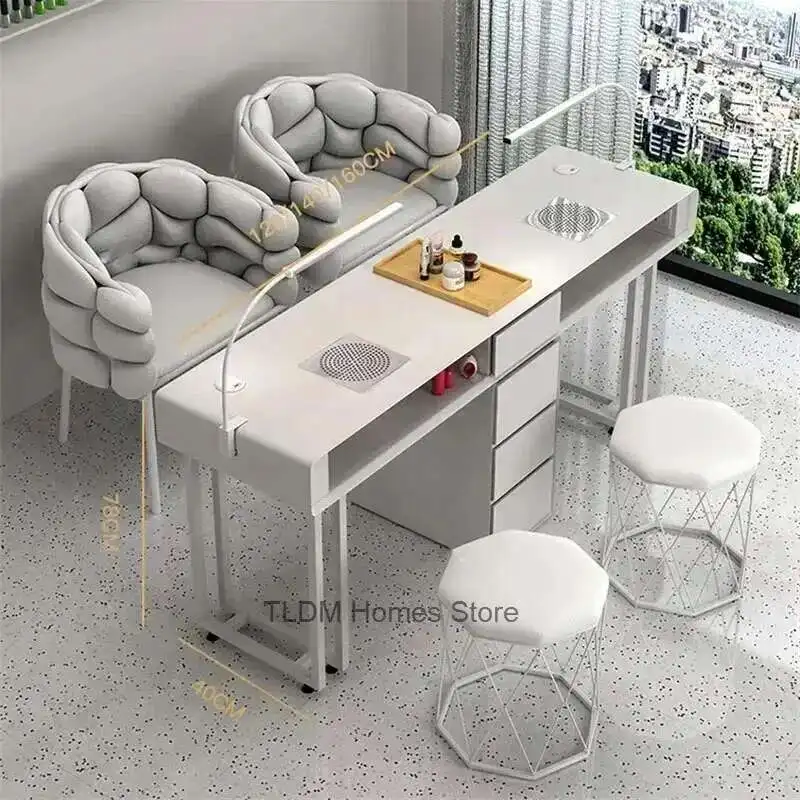 서랍이있는 현대 싱글 더블 매니큐어 테이블 크림 스타일 네일 테이블과 의자 세트 네일 숍을위한 라이트 럭셔리 인 네일 테이블