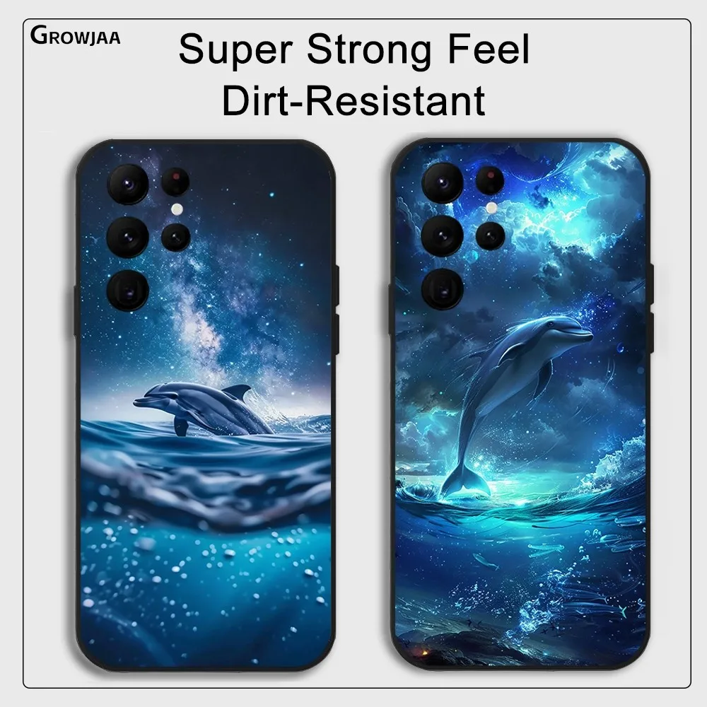 Ocean Animal Dolphin Phone Case for Samsung Galaxy S24 Ultra S22 S23 Ultra S21 S20 Protective Silicone Funda Black Phone Case