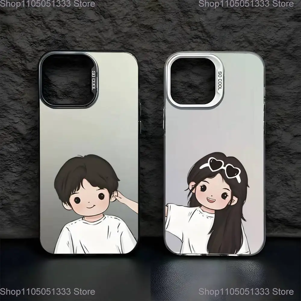 

Cute Pull Ear Couple Style Phone Case For iPhone 16,15,14,13,12,11,Pro,XS,Max,Plus,Mini,SE Black White Matte Shockproof Cover
