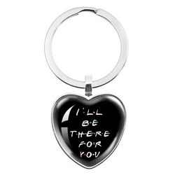 American TV Show Friends Peach Heart Keychain I'll Be There For You Print Keyhoder For Best friend Car Llavero Jewelry Gift