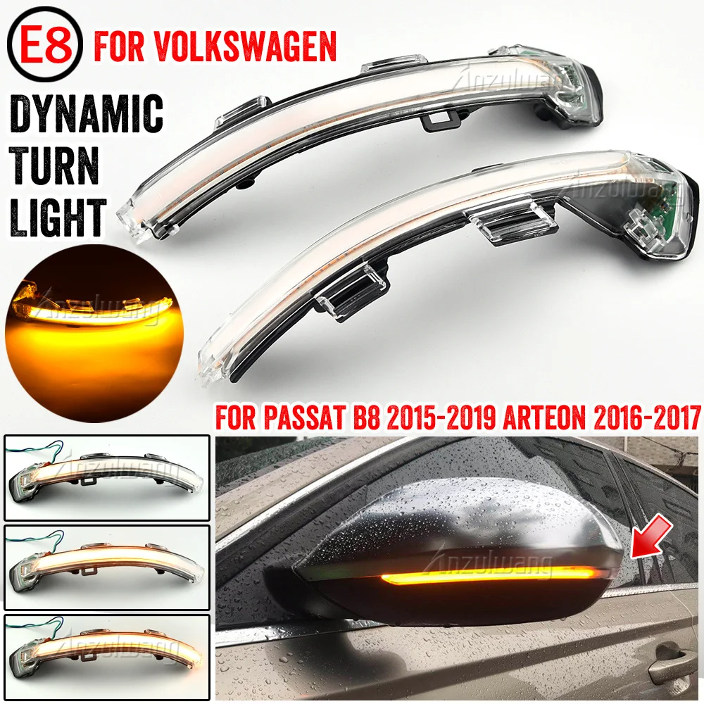 For VW Passat B8 Arteon 2015 2016 2017 2018 2019 Dynamic LED Turn Signal Light Side Mirror Indicator Sequential Blinker