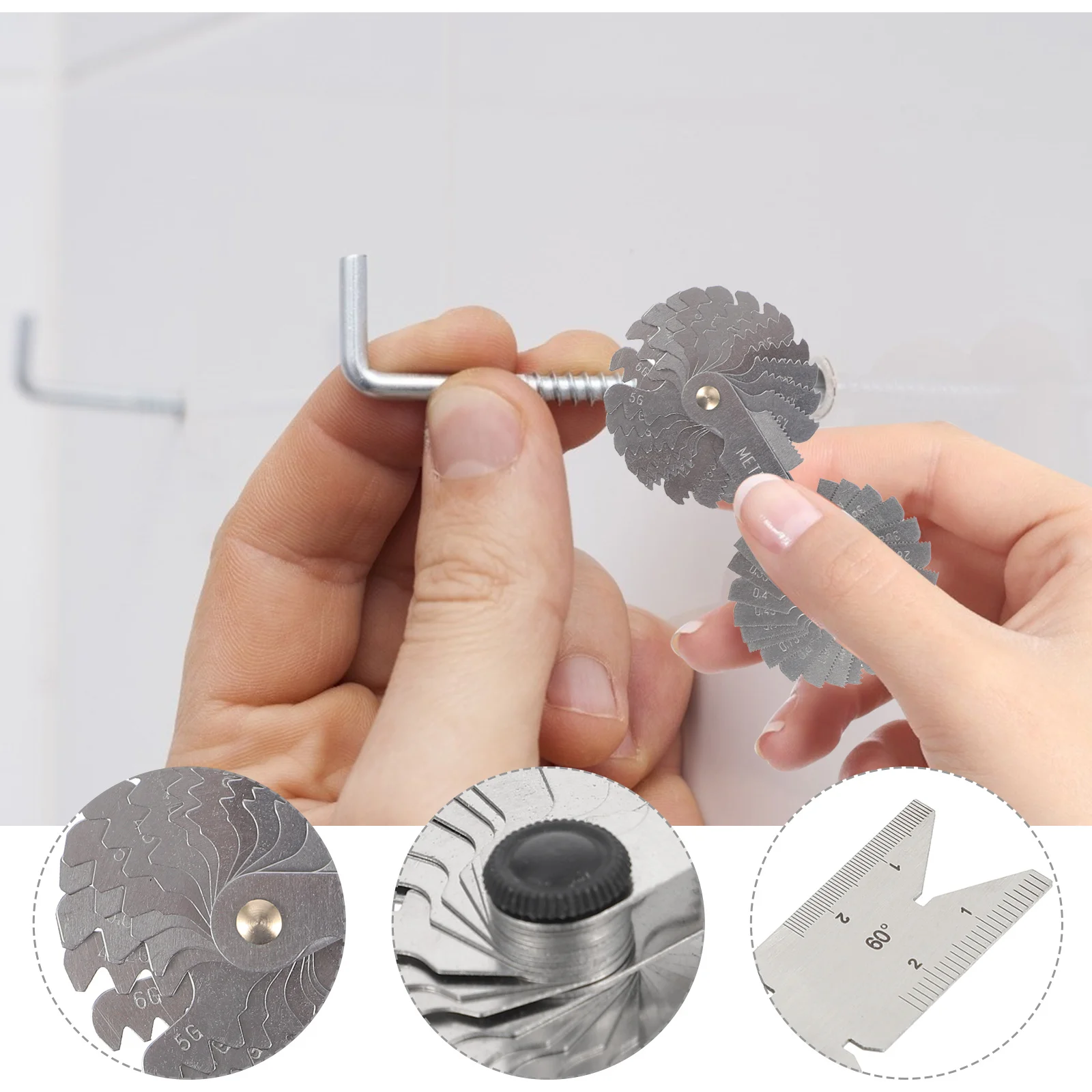 4 шт., резьбовая заглушка, измерительный инструмент для измерения шага винта, прочный, легкий, карманный размер, измерение шага зуба с внешней резьбой