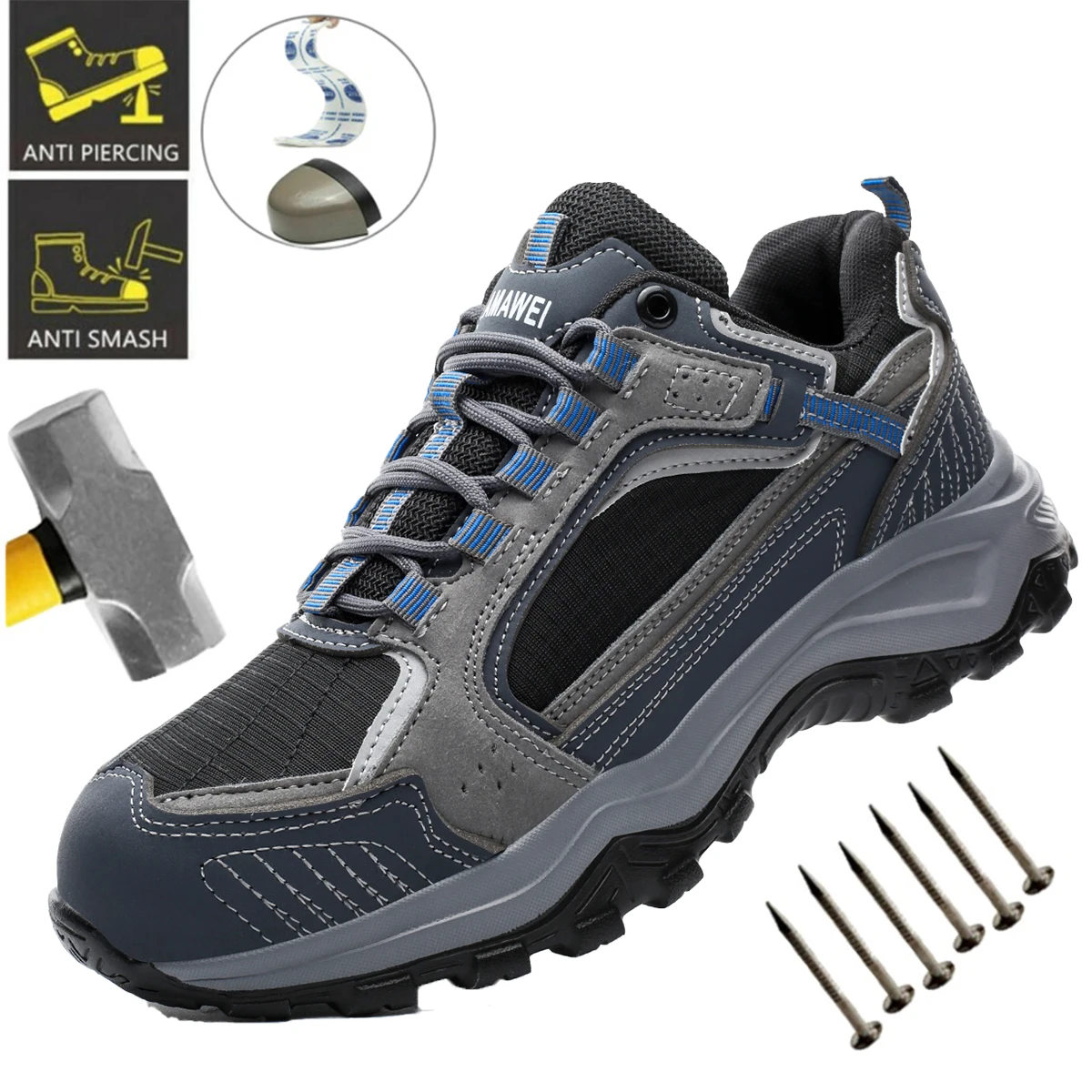 Classi Men Sneakers With Steel Toe Indestructible Work Boots Puncture-Resistant Work Safety Boots Safety Protective Shoes