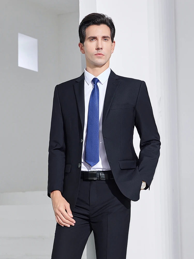 

Black Men's Business Suit Jacket Two Buttons Formal Wedding Groom Best Man Attire Classic Fit Single-breasted Tailored Clothing