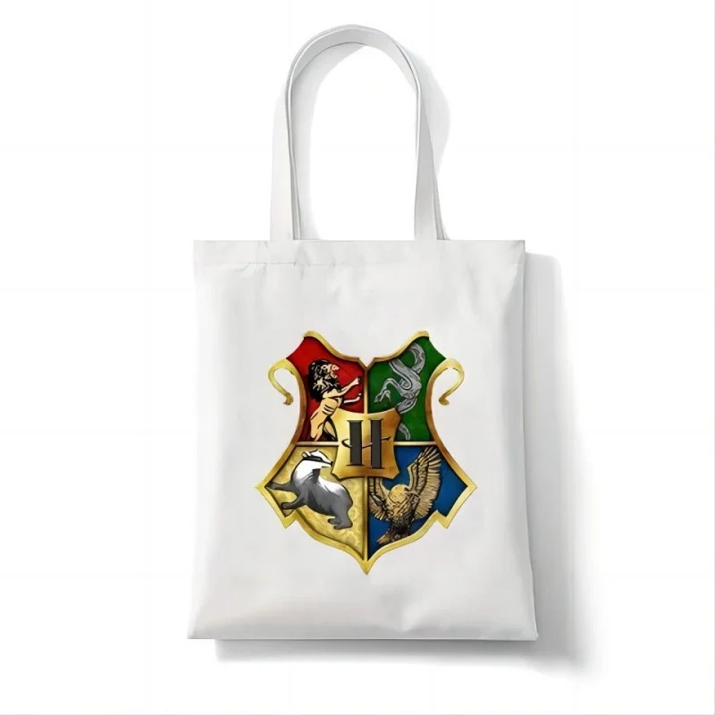 Hogwarts Badge Canvas Tote Bags Anime Harry Potter Shoulder Bags Cartoon Large-capacity Storage Bags Reusable Handbags Gifts