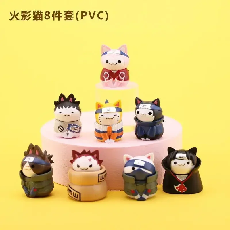 Nueva muñeca de anime Naruto, decoración de pastel hecha a mano, modelo de gato Naruto, regalo de cumpleaños de mano, 8 Uds.