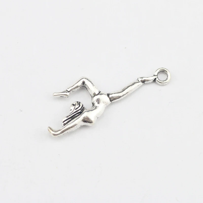 20 Piece 30*10mm Mixed Alloy Antique Silver Color Gymnastics Girl Charms Keychain Pendant Accessory For DIY Jewelry Making