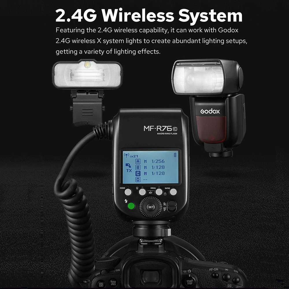 Godox MF-R76C MF-R76N MF-R76S TTL HSS 2.4G Macro Ring Flash 3000mAh Li-ion Light for Canon Nikon Sony Camera Close-up Shooting