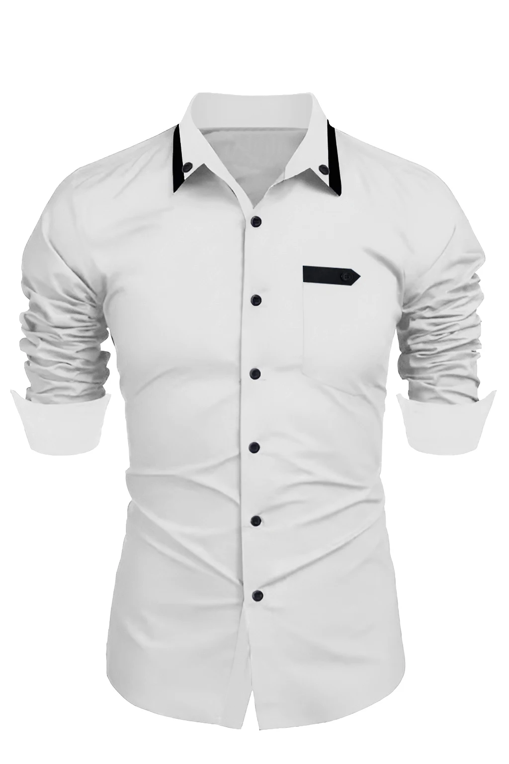 2024 Primavera/novedad de verano tendencia de moda para hombres cuello de doble color personalidad bolsillo moda camisa de manga larga ajustada