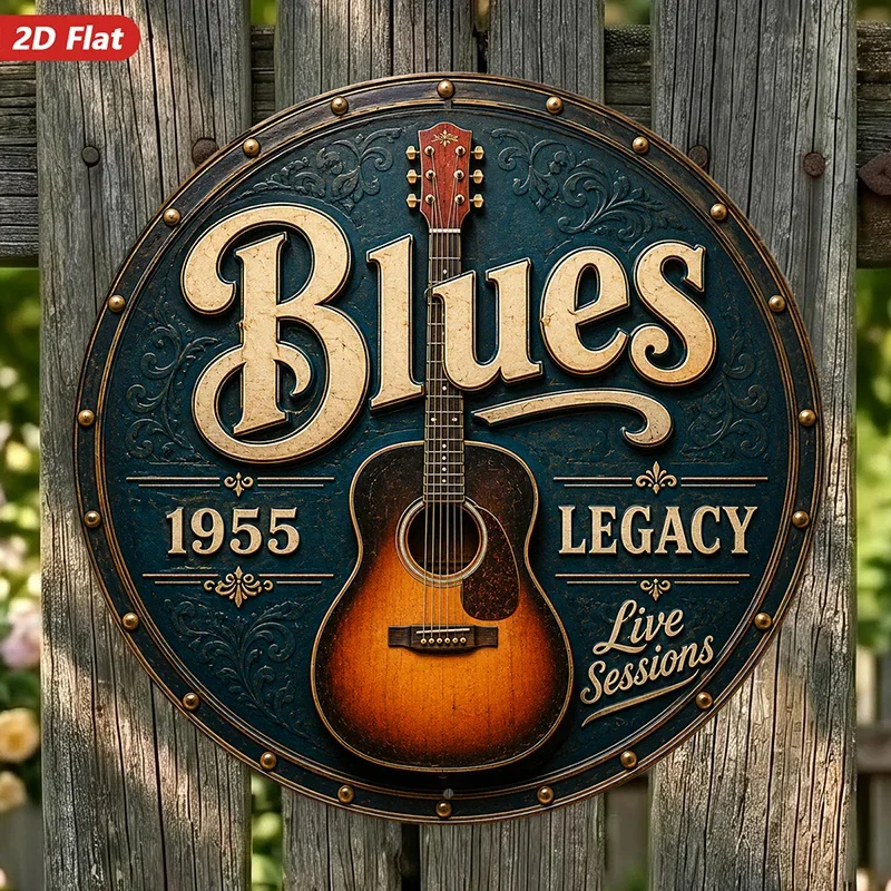 2D Flat, 1pc Blues Legacy Round Metal Sign Wall Art, Perfect for Garden Bedroom Dining Room, Home Decor, Weatherproof for Indoor