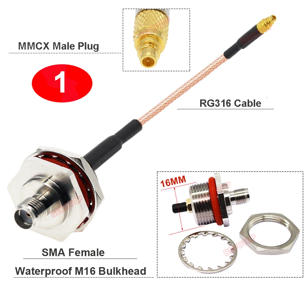 10PCS/LOT  M16 SMA to MMCX RG316 Cable Waterproof M16 SMA / RP-SMA Female to MMCX Male/ Female Jack Plug RF Extension Jumper