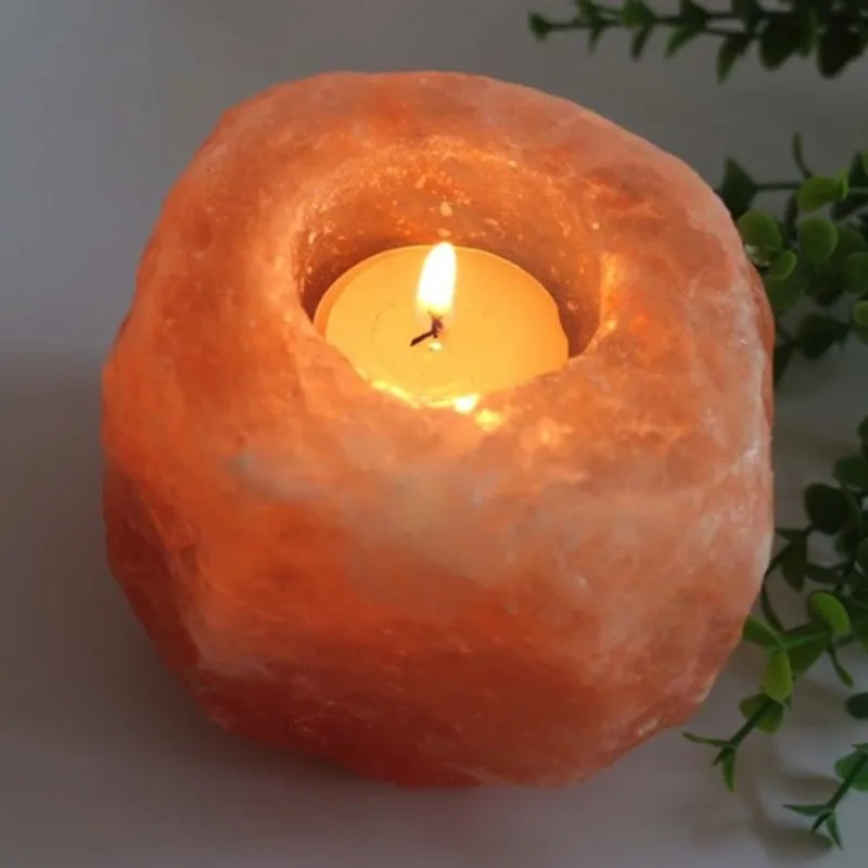 Natural Rose Mineral Salt Candle Holder Crystal Salt Lamp Romantic Dinner Decor Gift