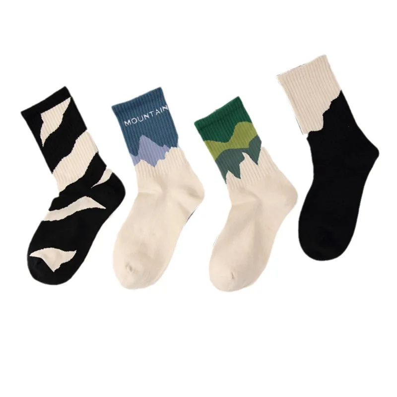 Popular Socks Women\'s Mountain and Sea Socks Pattern Japanese Medium Tube Socks Men\'s Ins Tide Good Quality Wholesale