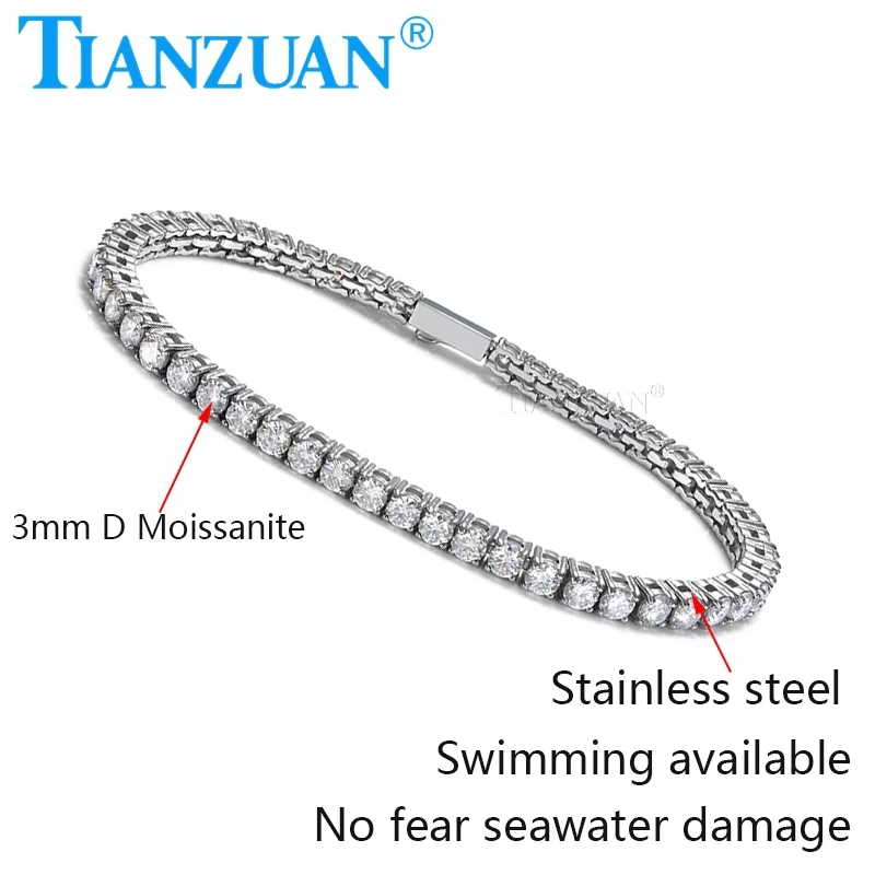 Imagem -02 - Tennis Bracelet mm Round Cut Moissanite Hip Hop Trendy Jewelry Wedding Party Bracelet para Mulheres Homens Aço Inoxidável