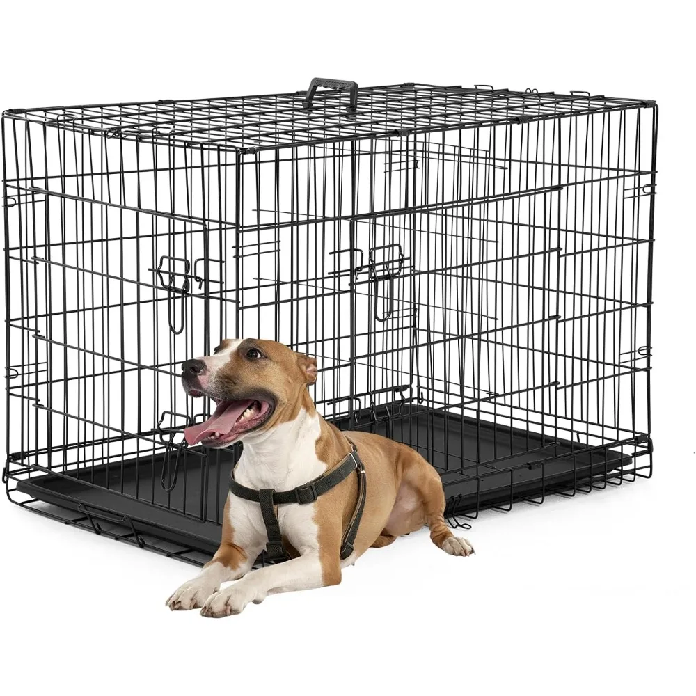 FDW Dog Crate Dog Kennel Cage with Double Door,36 inch Folding Metal Wire Dog Cage with Removable Tray&Divider Panel,Pet Crate f