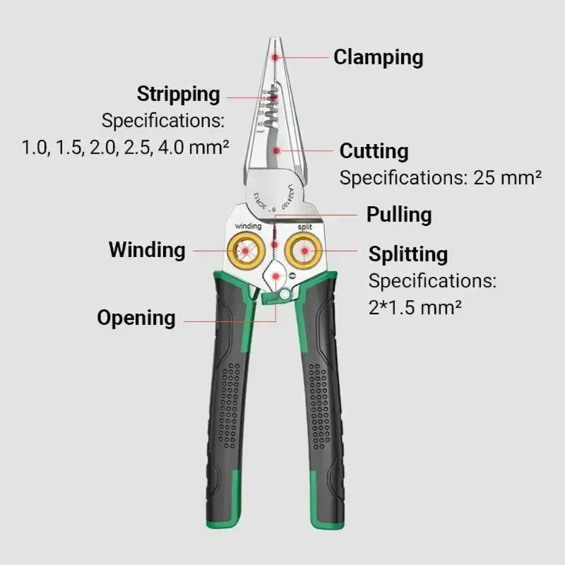 

Multifunctional Wire Stripping Scissors Stainless Steel Nonslip Wire Stripping Pliers Cable Cutters Electrician Measuring Pliers