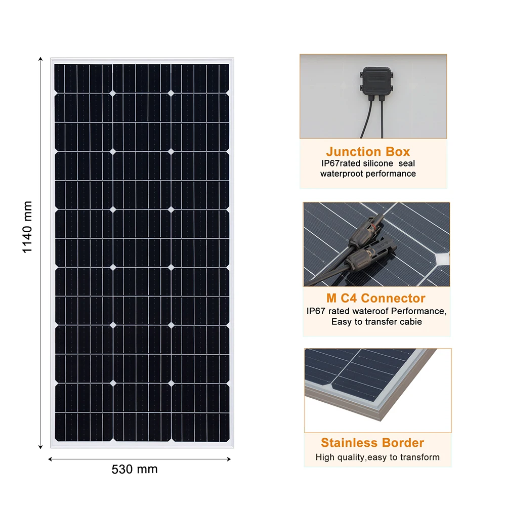 Solar Panel PV 900W 750W 600W 450W 300W 150 W Mono Cells Kit | Photovoltaic Aluminium Frame Camping Balcony Home Charge 12V