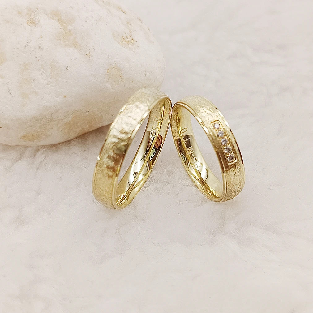 

Hammered Frosted 18k Gold Plated Fine Jewelry Love Bands 925 Sterling Silver Wedding Ring Custom Anniversary Rings For Couples