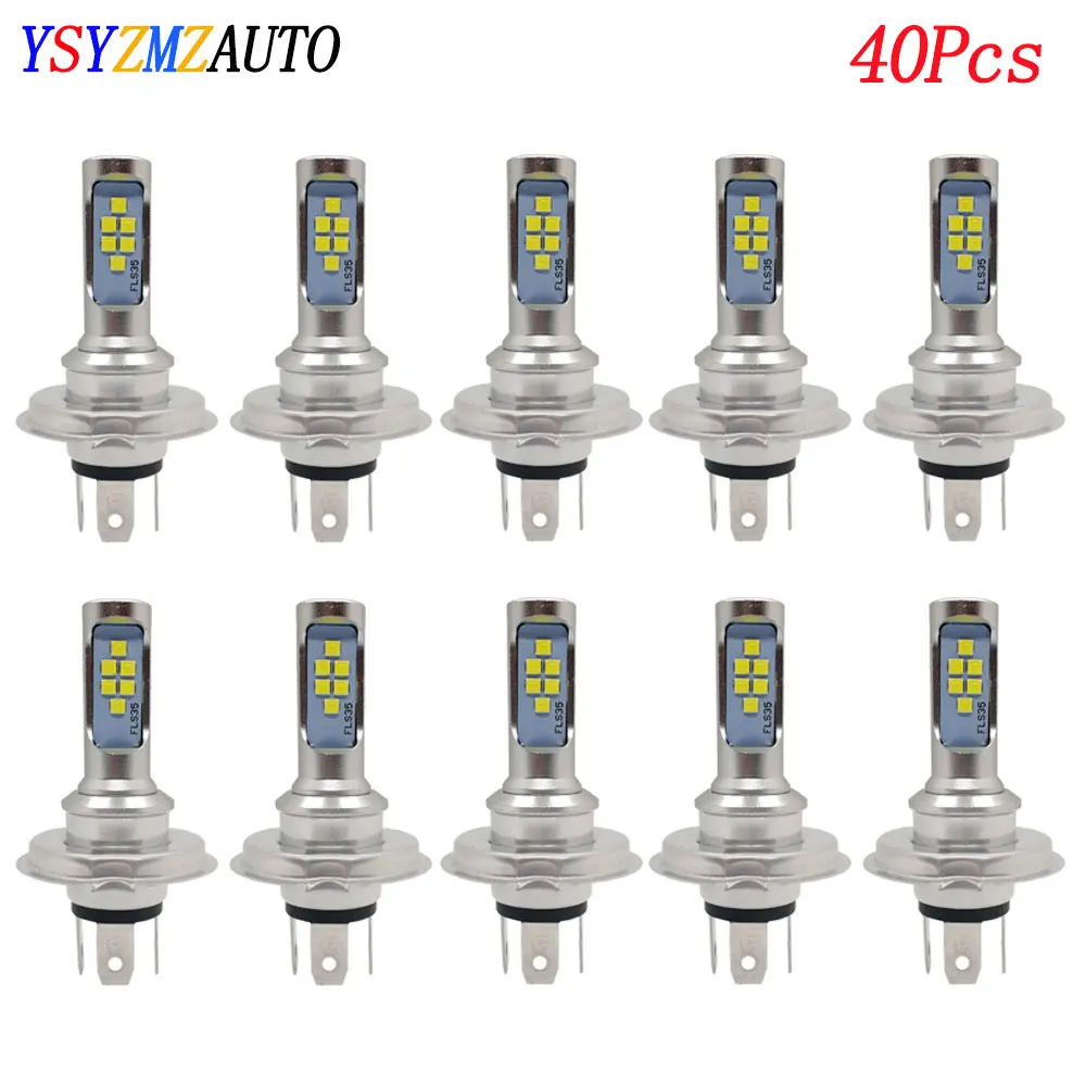 40PCS H4 LED Moto H6 BA20D P15D LED Motorcycle Headlight Bulbs 12SMD 3535chips 1200Lm Hi Lo Lamp White Yellow Scooter Accessorie