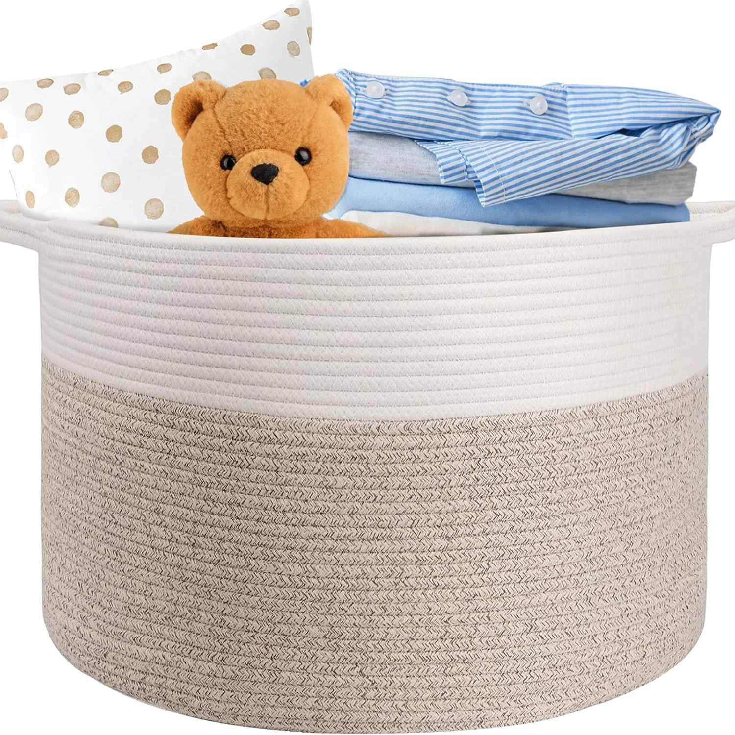 

Large Cotton Rope Blanket Basket 22" x 14", Soft Woven Toy Bin with Handles, Round Baby Laundry Basket Towels Basket Canasta