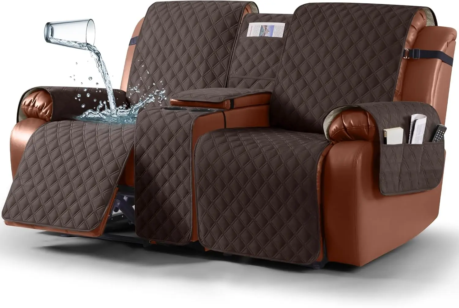 

Waterproof Loveseat Recliner Cover with Console, Non-Slip Split Sofa Slipcovers for Kids and Pets, Chocolate, 2 Seater