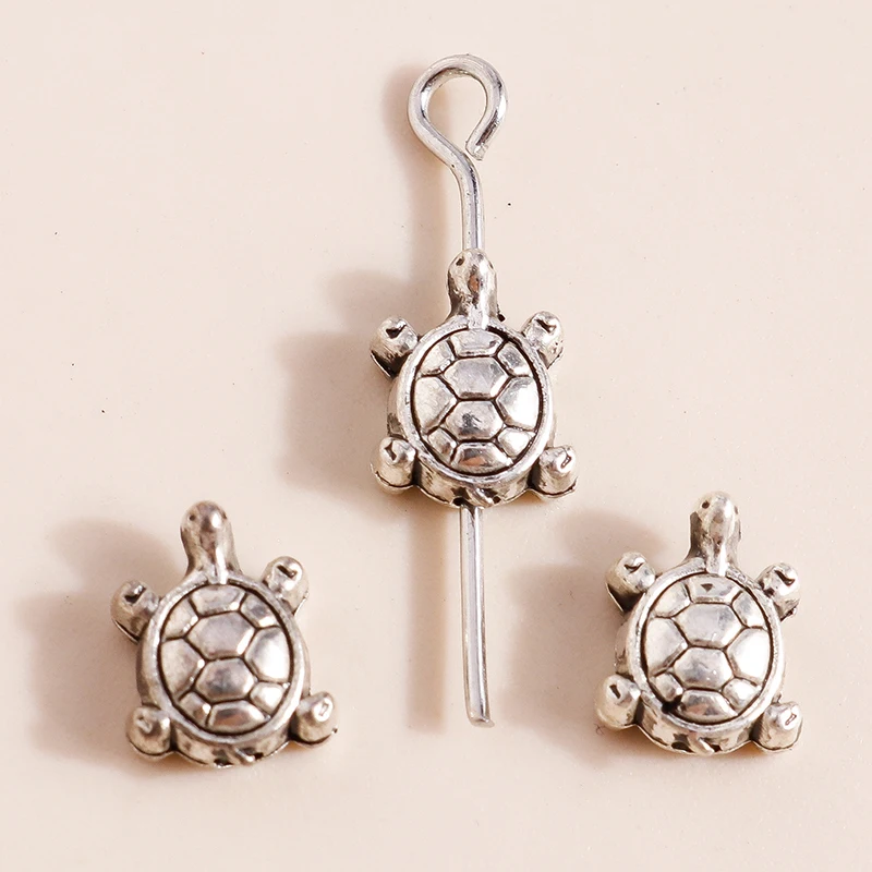Leslie 50 Stück 8*6mm Schildkröten-Anhänger, Mini-Meeres-Schildkröten-Anhänger für Schmuckherstellung, DIY Ohrringe, Halsketten, Armbänder – Detail 2