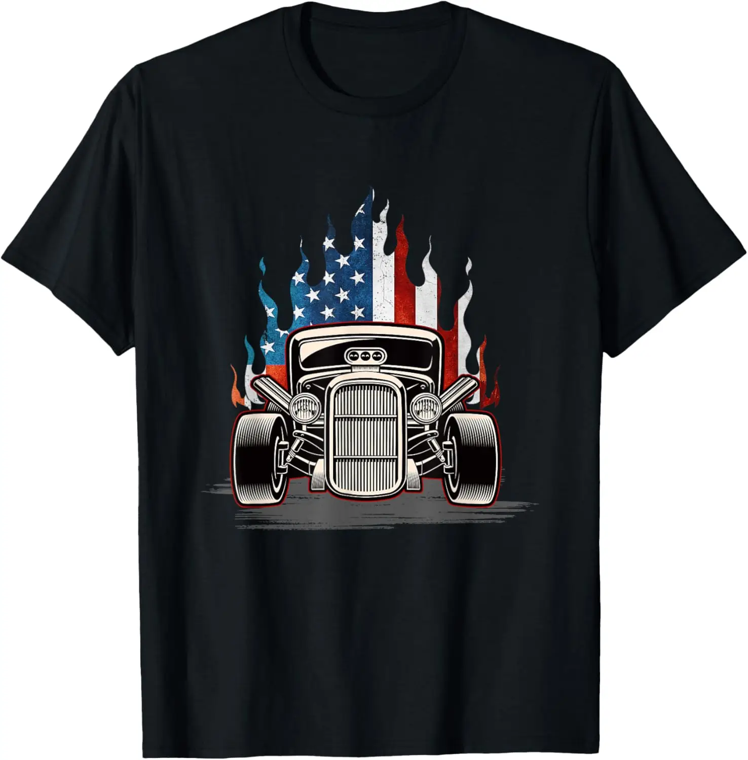 

American Flag Vintage Hot Rod Veteran Memorial Day July 4 T-Shirt