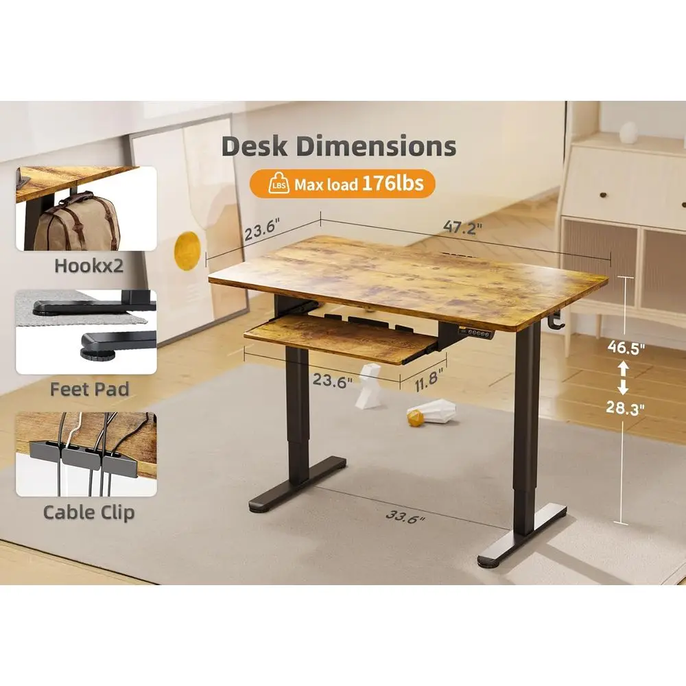 Standing Desk with Keyboard Tray, Standing Desk Adjustable Height, Raising Desks for Home Office and Computer Workstation, 48 In