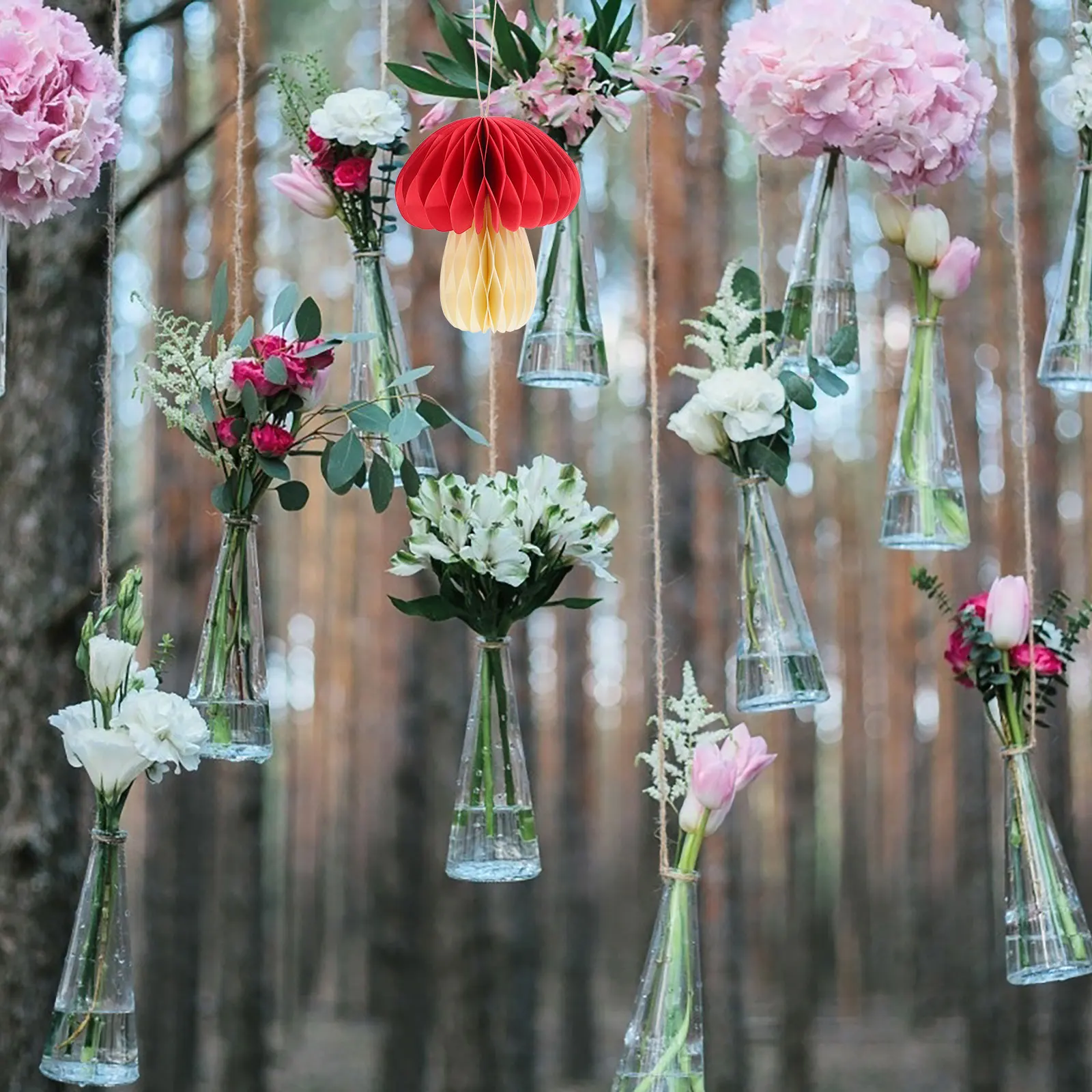 

Mushroom Honeycomb Ball Paperboard Hanging Ornament Party Wedding Birthday Festival Decoration Supplies Mushroom Decor