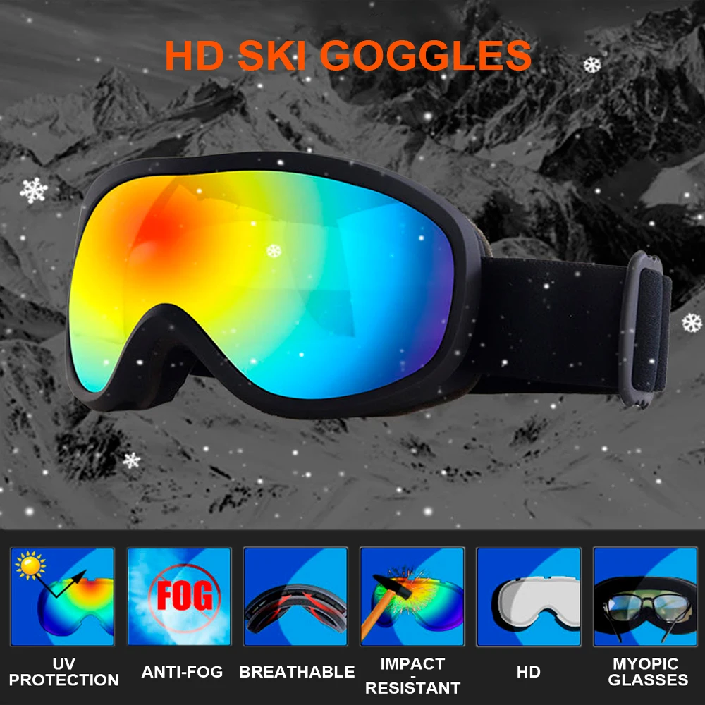 Ski Goggles Large Frame Snow Goggles with Colorful Lens Anti-fog Ski Glasses Skiing Mask Snowboard  Goggles for Men Women