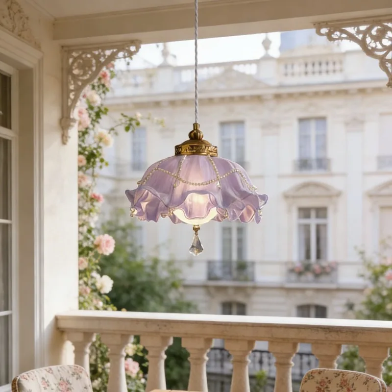 Purple princess wind chandelier, study romantic warm aisle bedroom crystal light gradual change creative decorative lamp