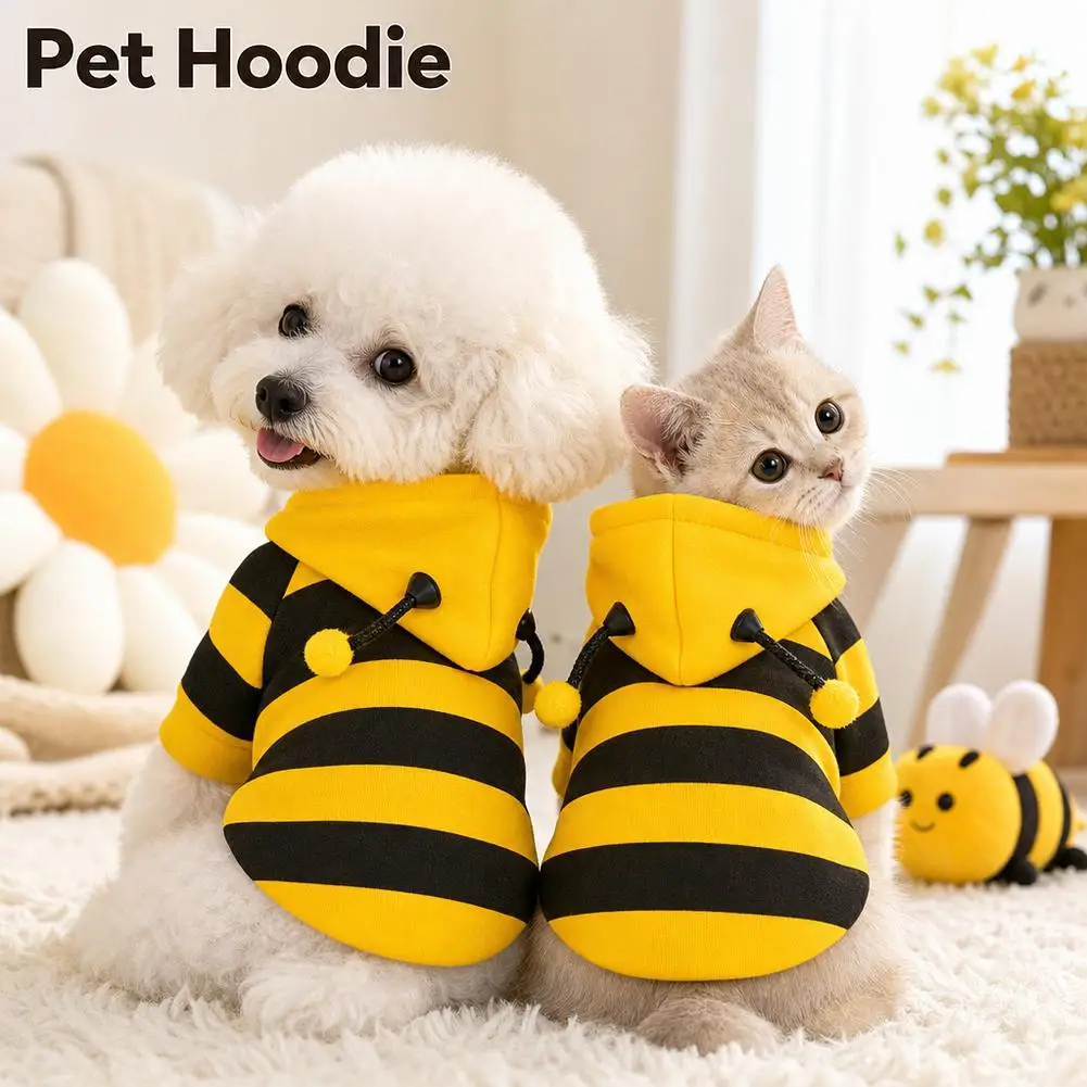 Sudadera con Capucha para Perro Bumblebee, Disfraz de Abeja Adorable para Perros y Gatos, Suéter Cálido de Poliéster para Mascotas con Capucha y Antenas, Amarillo y Negro