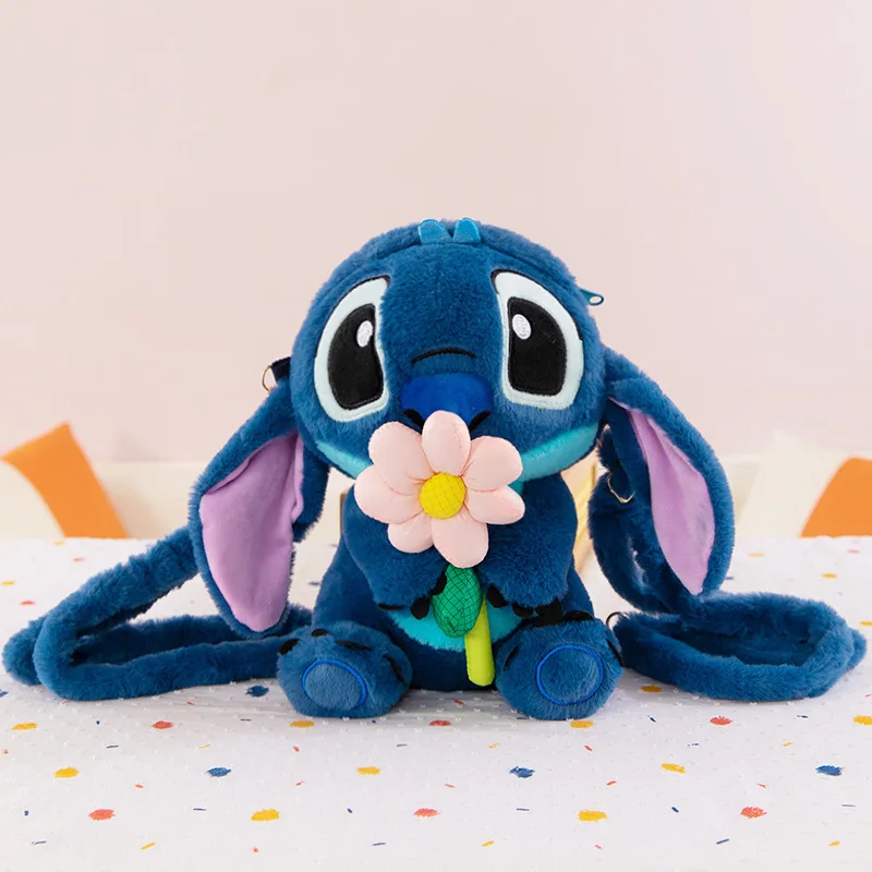 Cartoon 27CM Disney Lilo and Stitch Backpack Plush Toy Anime Stuffed Kawaii Soft Stich Doll Plushie Kids Bag Birthday Xmas Gifts