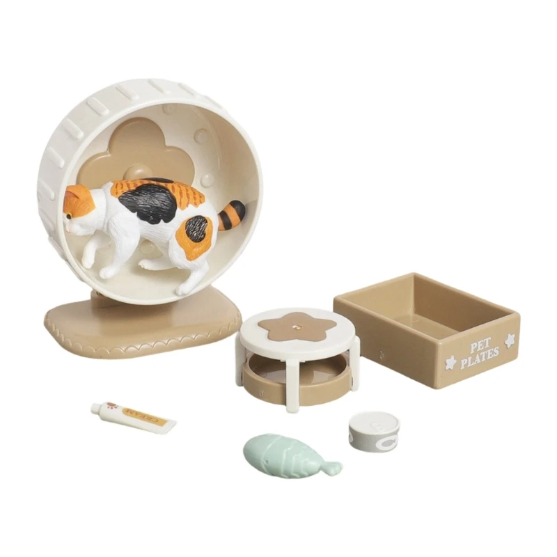 XXFE Miniature Figure Accessory Set for 1:12 Pet Room Layouts with Wheel, Tray and Bowl for Display Styling, Shelf Setup and
