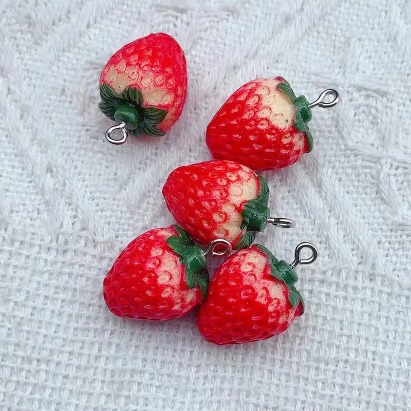 10pcs Resin Strawberry Charm for Jewelry Making Supplies Necklace Pendant Craft Accessories Keychain Bracelet Earring Materials