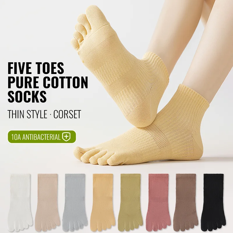 

MiiOW Women Five Finger Sock Cotton Spilt Toe Sock Sports Crew Sock Anti Odor Breathable Mesh Sweat Absorbent Antibacterial Sock