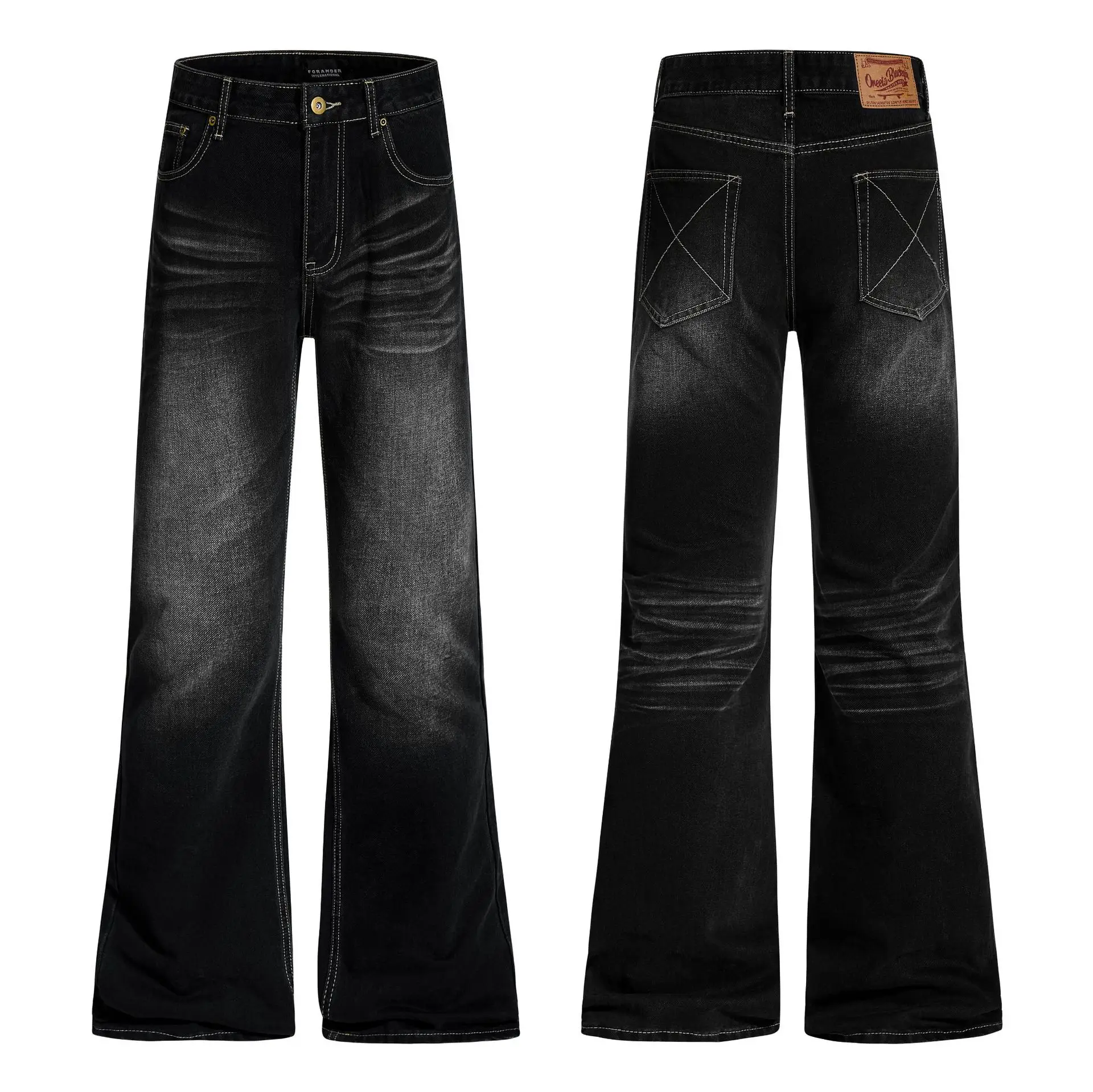 OR FL Women's American Pleats Micro Speaker Jeans Niche Design Sense Retro Cat Whiskers Texture Women Black Trousers Y2k