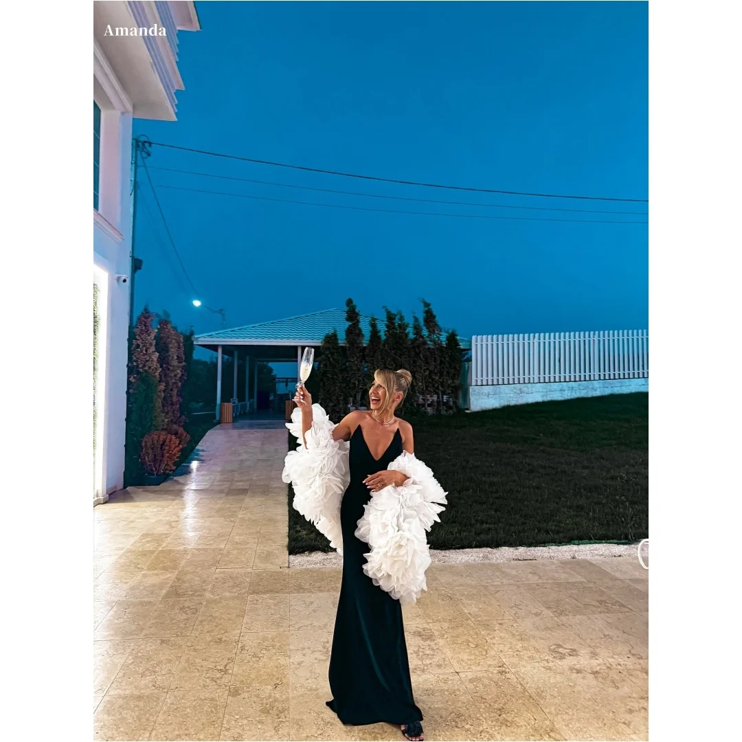 

Черное платье для выпускного вечера Amanda с шалью, 3D цветы, без бретелек, с открытой спиной, платья de noche, длиной до пола, торжественное вечернее платье 2025