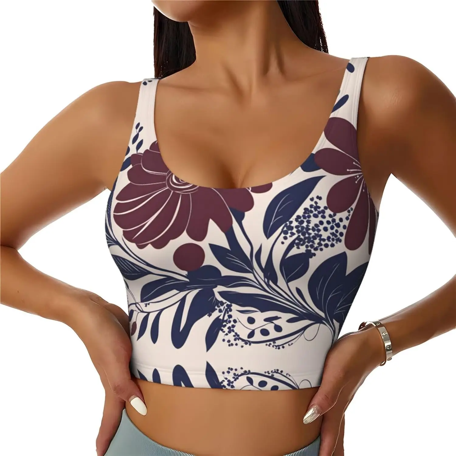 

Maroon and Navy Flowers Prints Women's Sports Vest - Lightweight and Breathable Yoga Workout Fitness