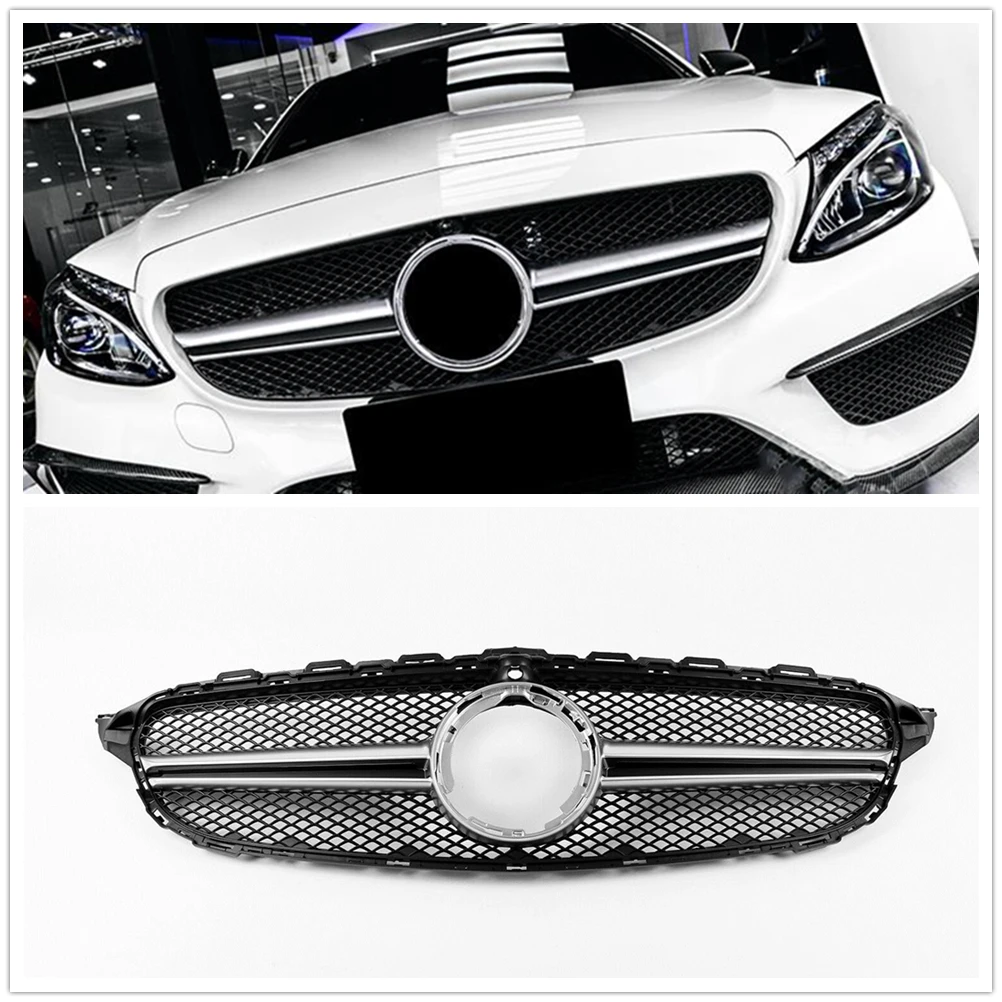 Car Front Grille Upper Bumper Hood Mesh Grill Body Kit For Benz W205 C Class C200 C300 C43 AMG 2019 2020 2021