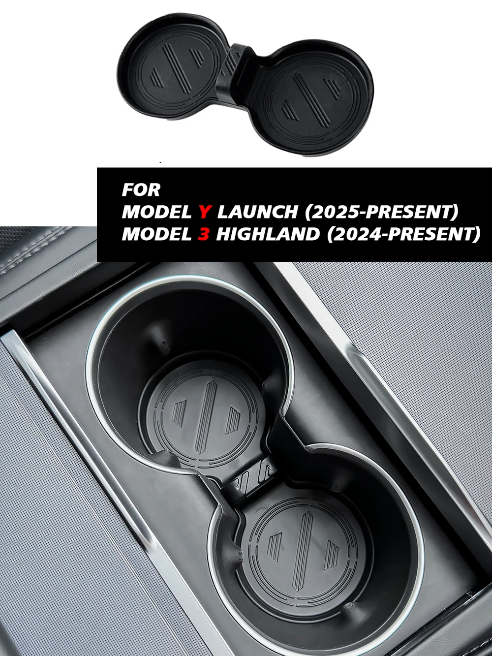Für Tesla Model Y Juniper 2025 Launch Model 3 Highland 2024 Getränkehalter-Matten, Untersetzer, Schlitze, rutschfeste, wasserdichte Getränkeunterlage aus Silikon – Detail 2