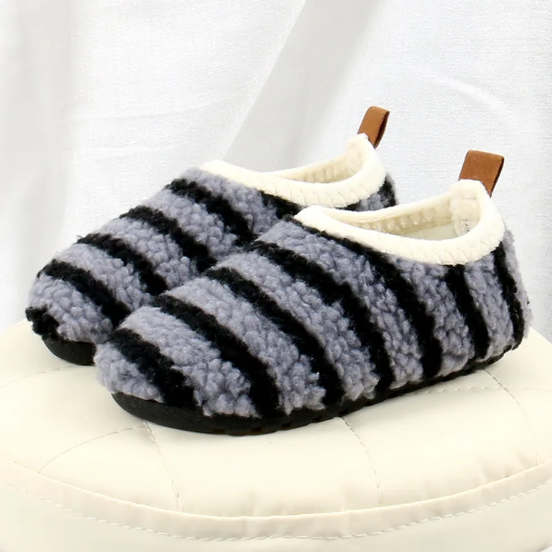 Kids Floor Shoes Toddler Plush Warm Home Slippers Boys Girls Soft Anti-slip Indoor Socks Shoe Fashion Stripe Child Walking Shoes