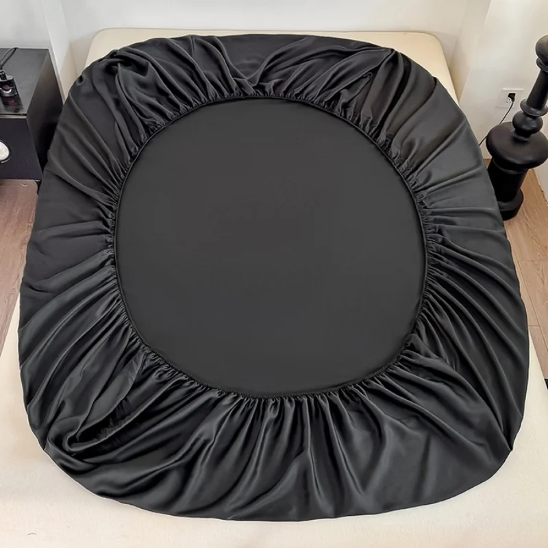 Solid Fitted Sheet Summer Cooling Lyocell Mattress Cover Around Elastic Band Black Grey Man Bed Sheet 152*203*1pc Drop Shipping