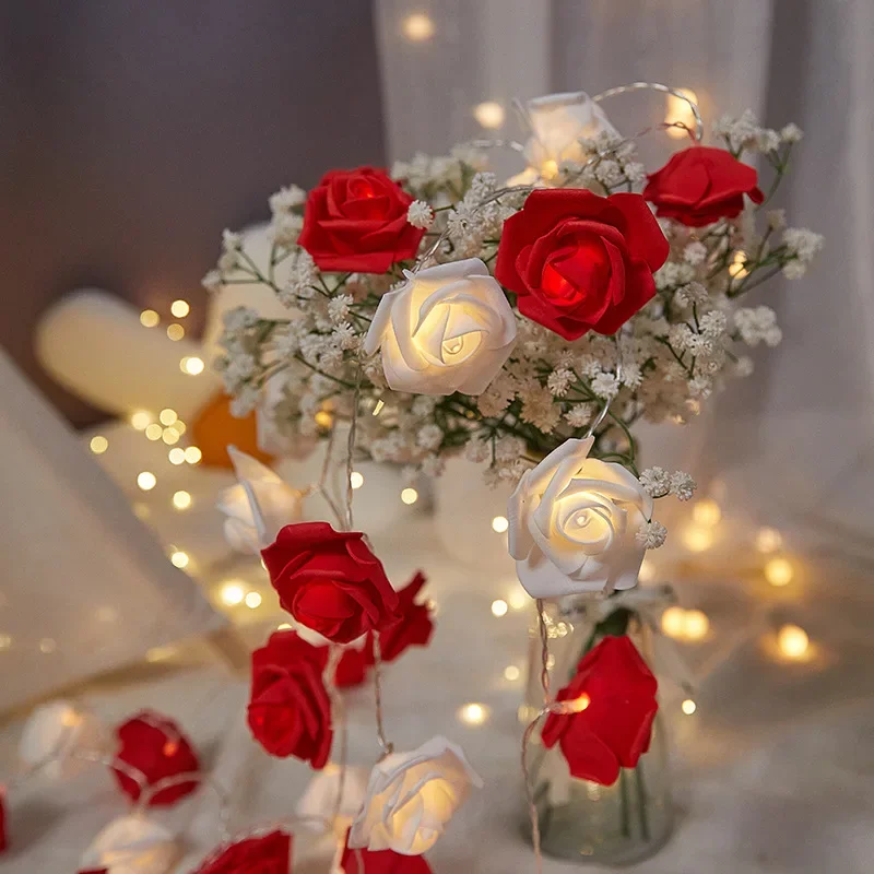 1.5M Red Rose String Lights Pink White Rose Fairy Light String Valentine Day Wedding DIY Decor Girls Bedroom Home Garden Decor